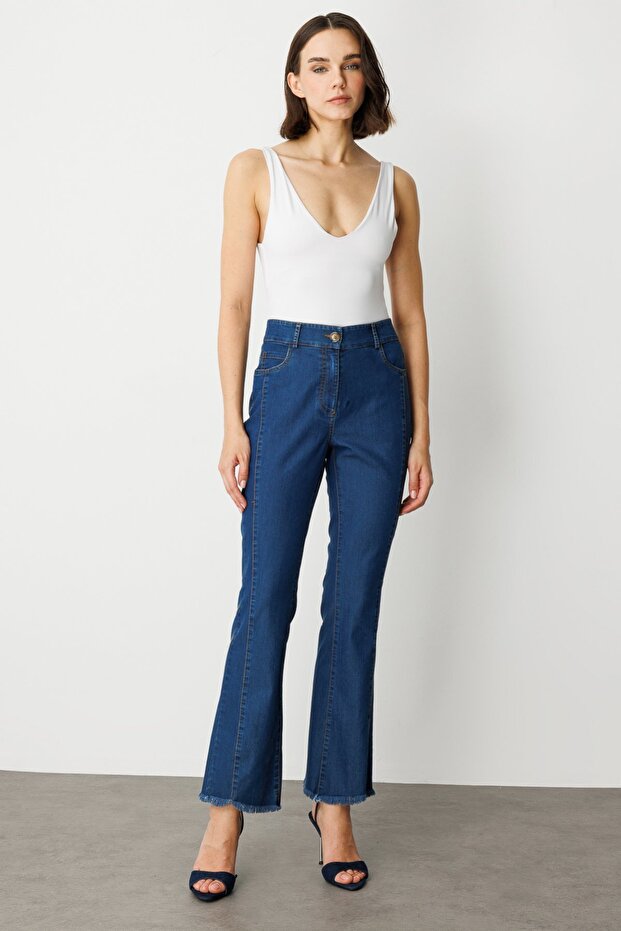 Çizgi Dikişli İspanyol Paça Pantolon - 1