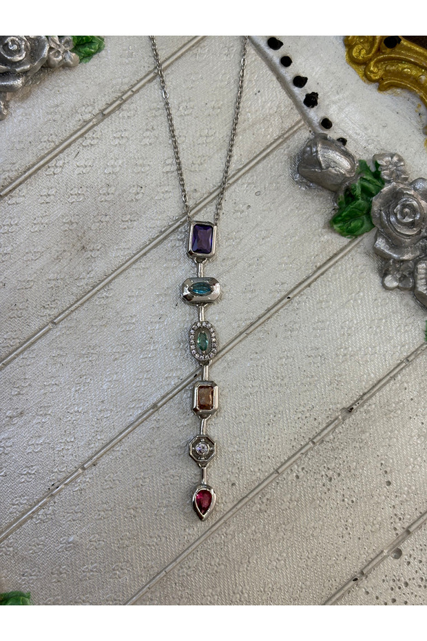 Colorful Stone Y Necklace Low-Cut Necklace