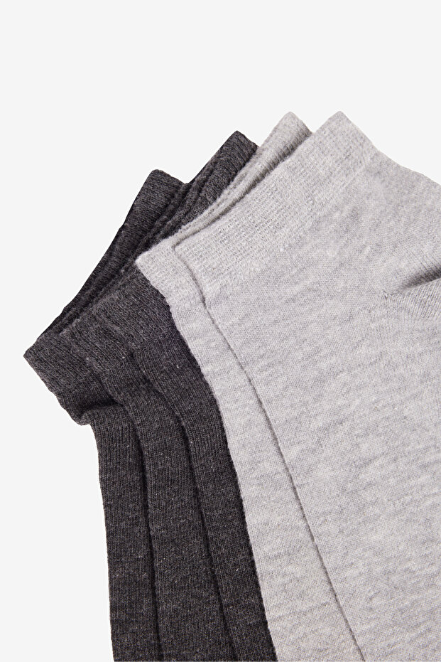 Erkek Gri Pamuklu 5'li Paket Patik Esnek Çorap - 4