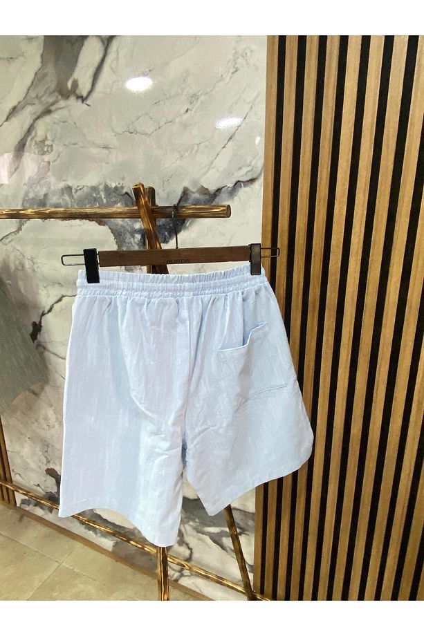 Erkek Beli Bağcıklı Pamuk Keten Şort - 3