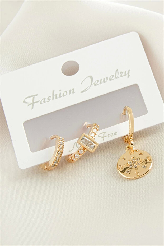 3 Pieces Flower Zircon Stone Earrings