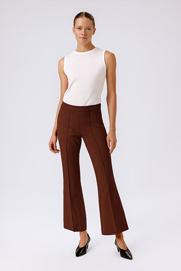 Brown Ribbed Spanish Leg Women's Trousers