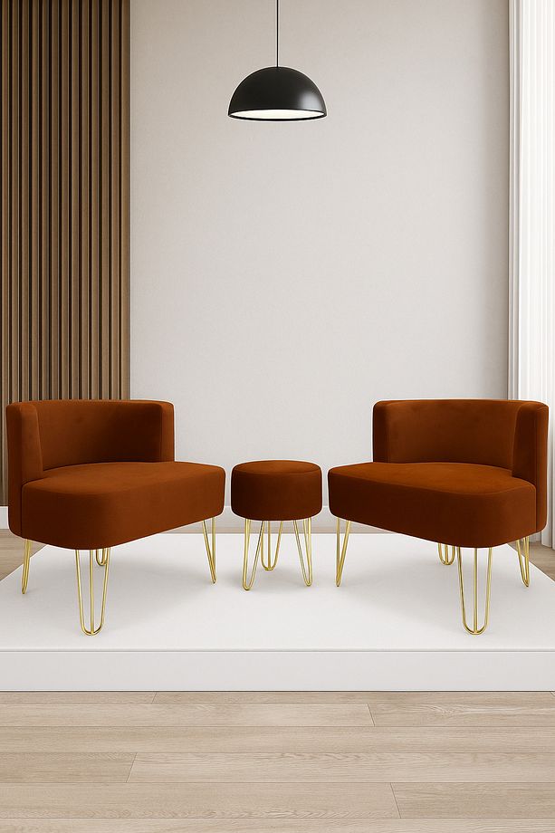 Elegance 2'li Çay Seti Berjer Ve Puf Takımı - 1