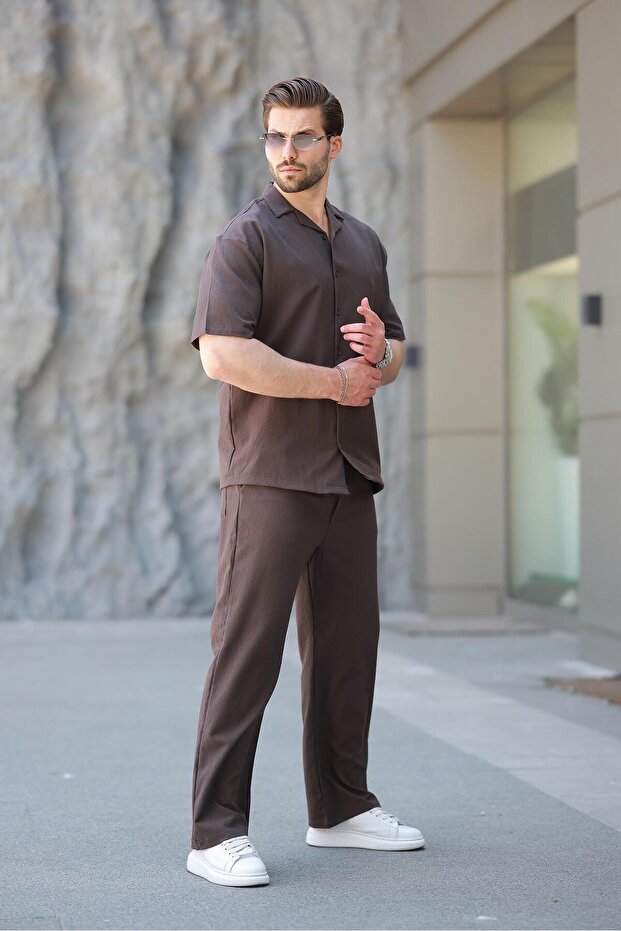 Καφέ Basic Ανδρικό Πουκάμισο Σετ E7320 - 2