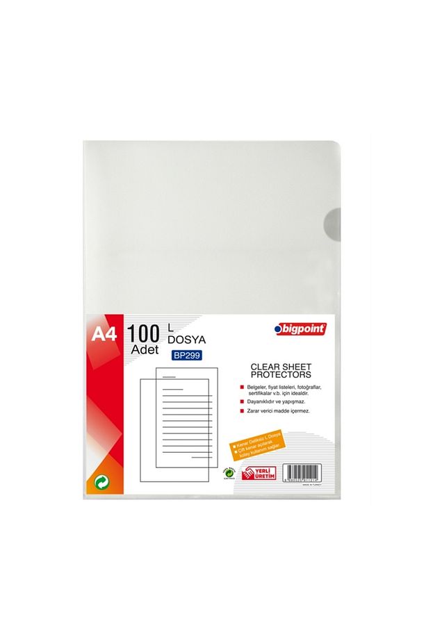 L Dosya Standart 90 Mikron, 100'lü Paket, A4, Kolay Arşivleme - 1