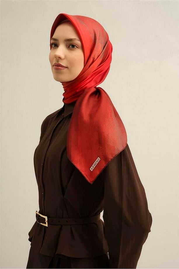 Desenli Saf Ipek Twill Eşarp 9308 34 - 4
