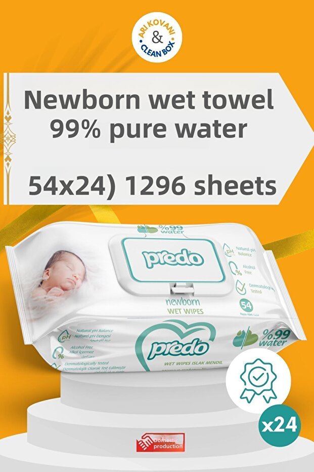 Newborn 99% Pure Water Wet Towels 24 Packs 1296 Sheets