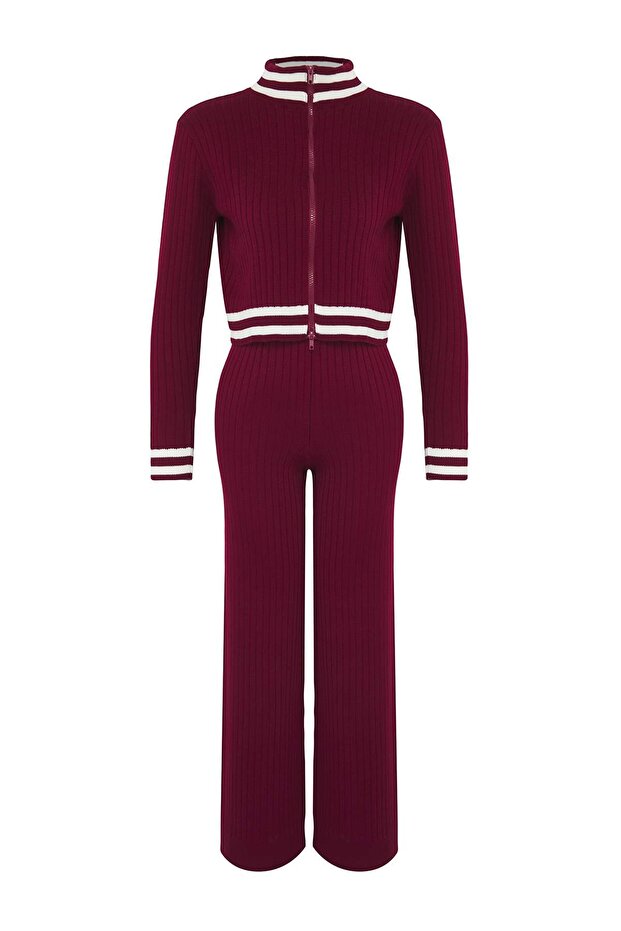 Bordo Fermuarlı Triko Alt-Üst Takım TWOAW25AU00058 - 6