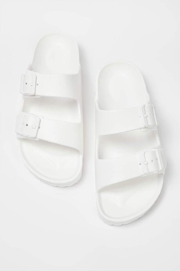 Weiße doppelt gestreifte Eva-Damenhausschuhe mit leichter Sohle TAKSS25TE00065 - 1