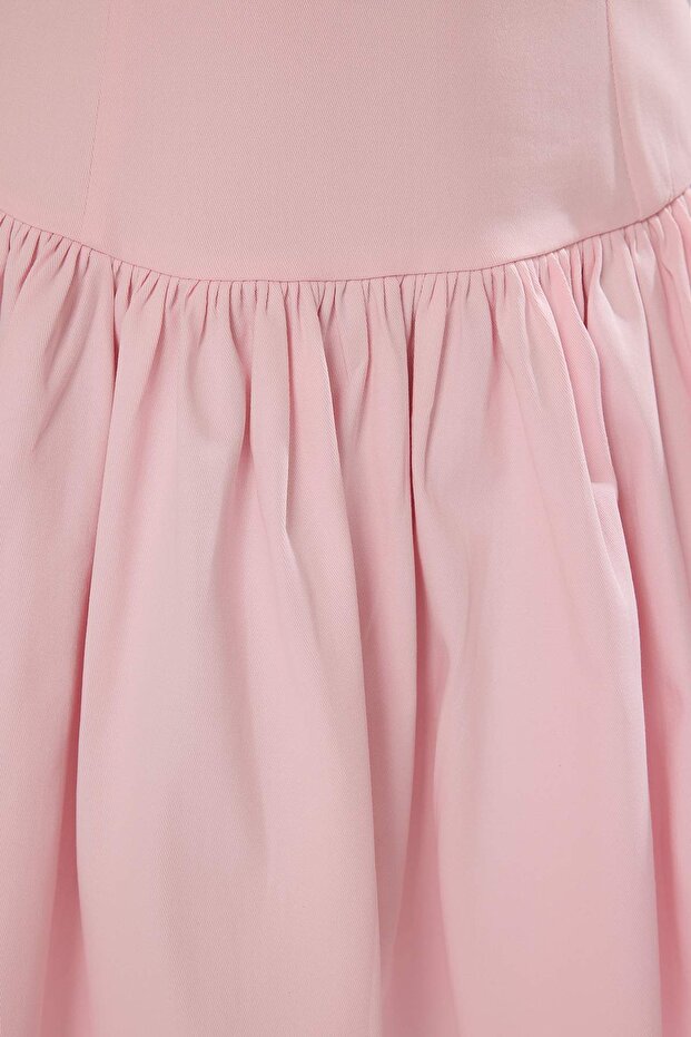 Pembe Belden Açılan Dokuma Kısa/Mini Elbise TWOSS25EL00865 - 3