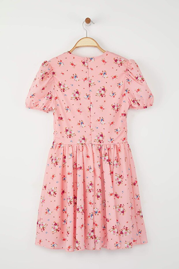 Pembe Çiçekli Mini Dokuma Elbise TWOSS25EL00789 - 6
