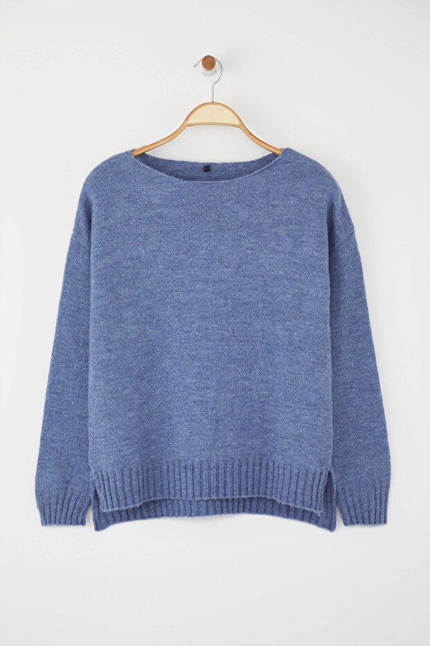Indigo Wool Boat Neck Basic Strickpullover TWOAW25KZ00010 - 6