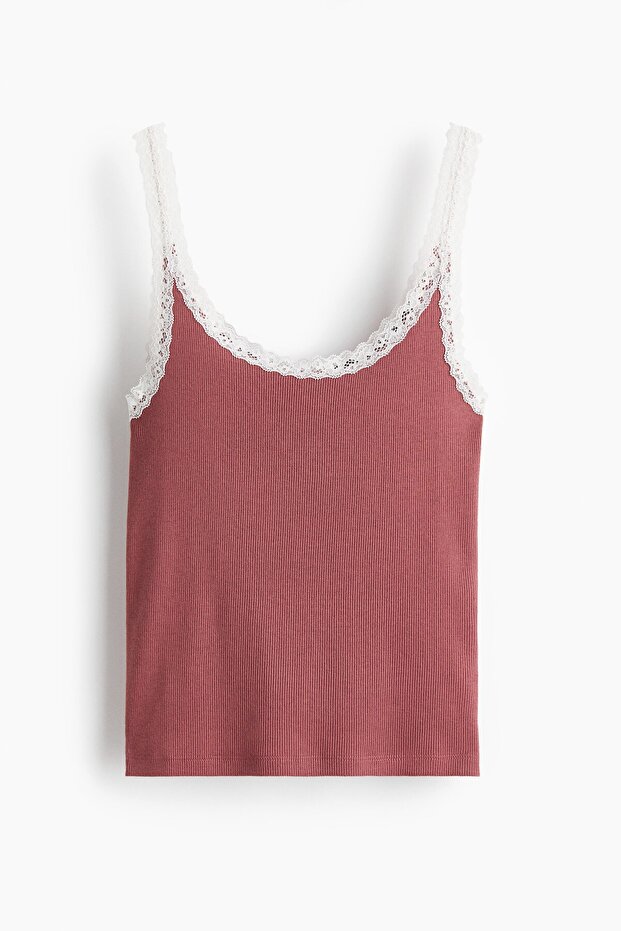 Dantel Şeritli Kolsuz Üst - 3