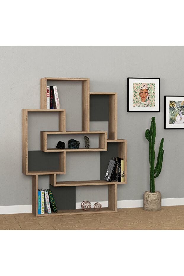 Barce Modern Bookcase Display Unit Oak Effect Gray - 1