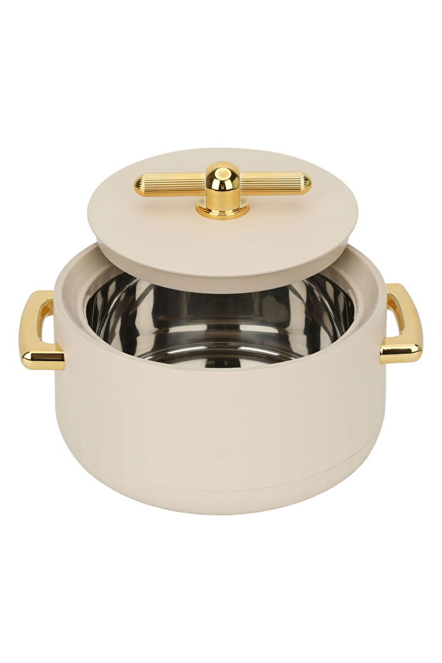 علبة طعام دائرية باللون البيج الفاتح بمقبض ذهبي، 200 مل - 1