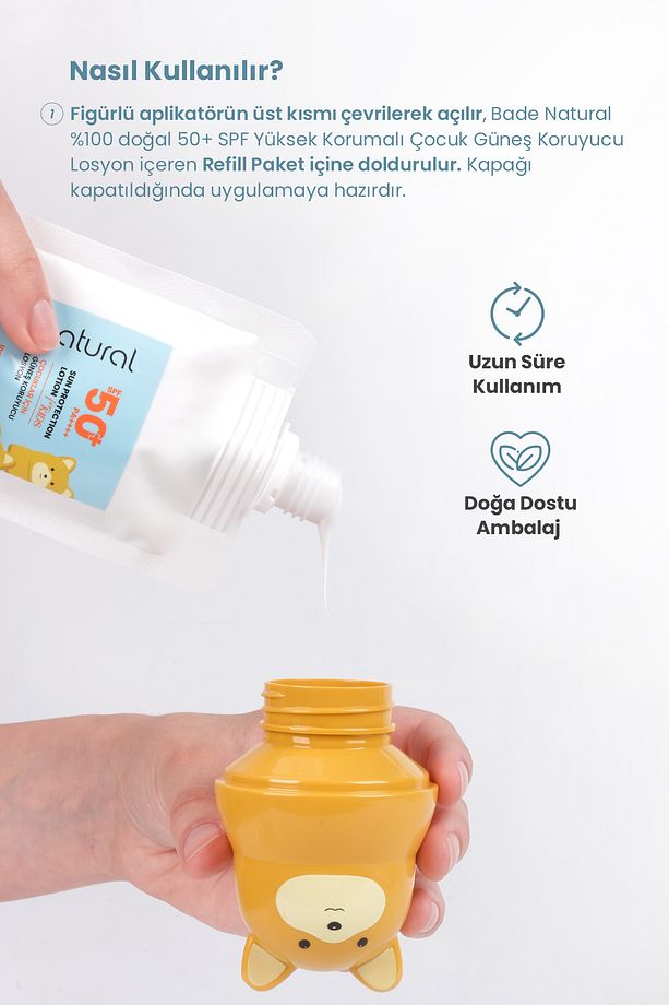 Güneş Koruyucu Losyon Aplikatörü Ayı Figürlü Doldurulabilir Roll On 110 ml - 4