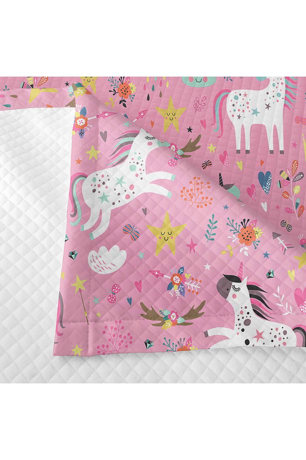Unicorn Desenli Çocuk ve Genç Odası İçin Tek Kişilik Pike Takımı Yatak Örtüsü - 5