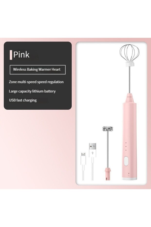 Pink 1 PCS USB Rechargeable Handheld Egg Beater 3 Speeds Electric Milk Frother Foam Maker Mixer Coff
