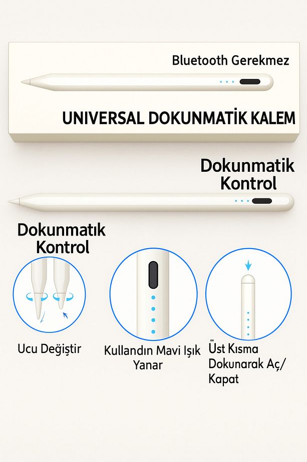 Universal Dokunmatik Stylus Kalem - USB-C Sarjli, Bluetooth’suz, iOS Android Uyumlu - 1