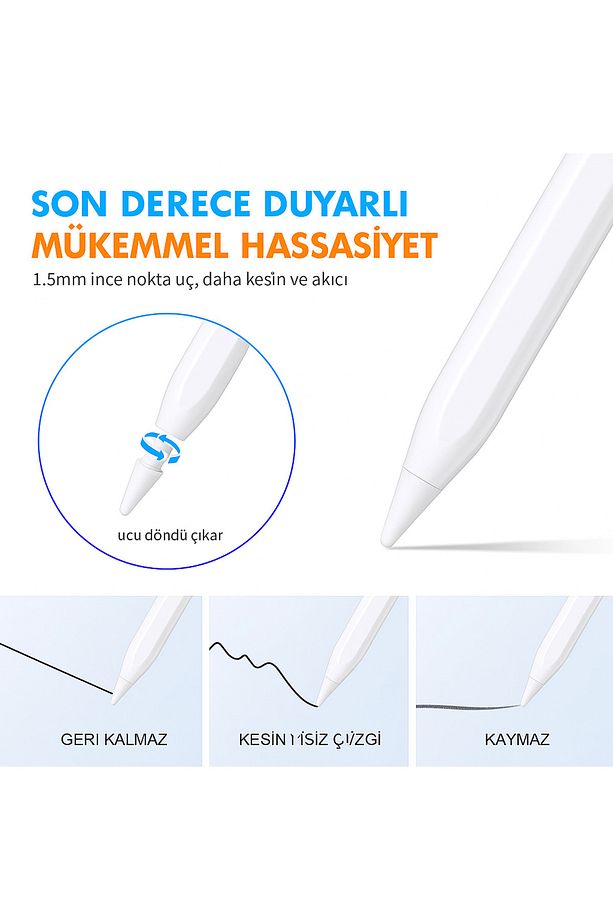Universal Dokunmatik Stylus Kalem - USB-C Sarjli, Bluetooth’suz, iOS Android Uyumlu - 8