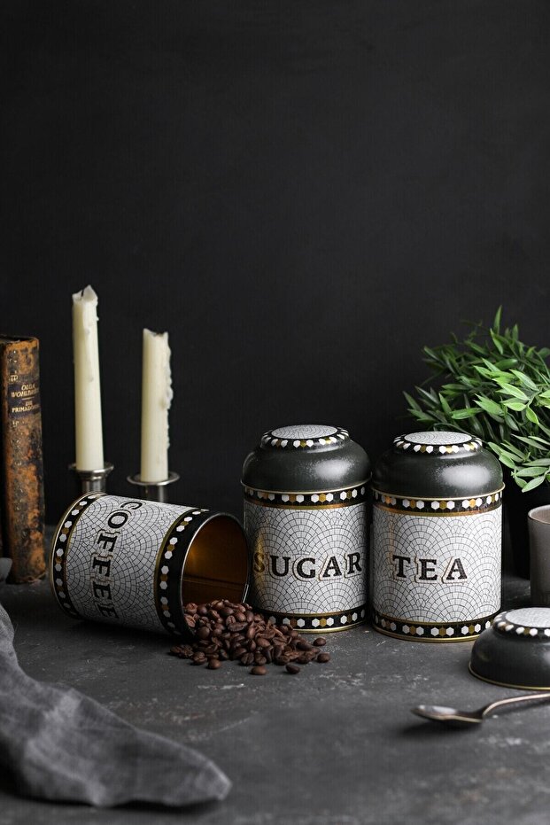 3-Piece Metal Storage Container Set 9 Cm Food Container Jar Set, Mosaic Erb05u1