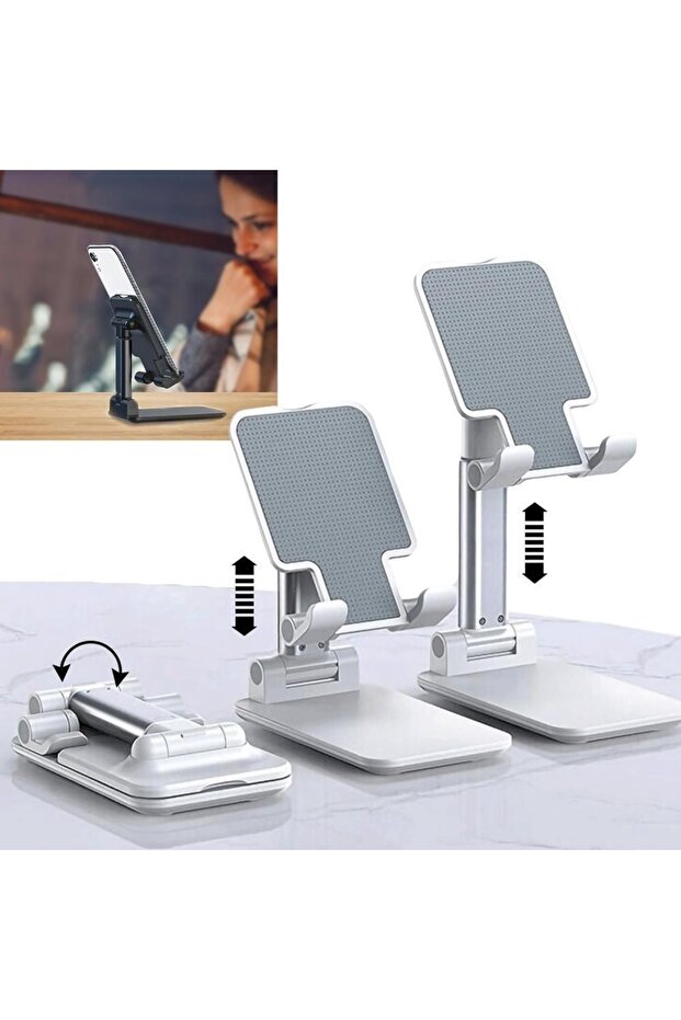 WHITE High Quality Desktop Tablet Holder Table Cell Foldable Extend Support Desk Mobile Adjustable P - 1