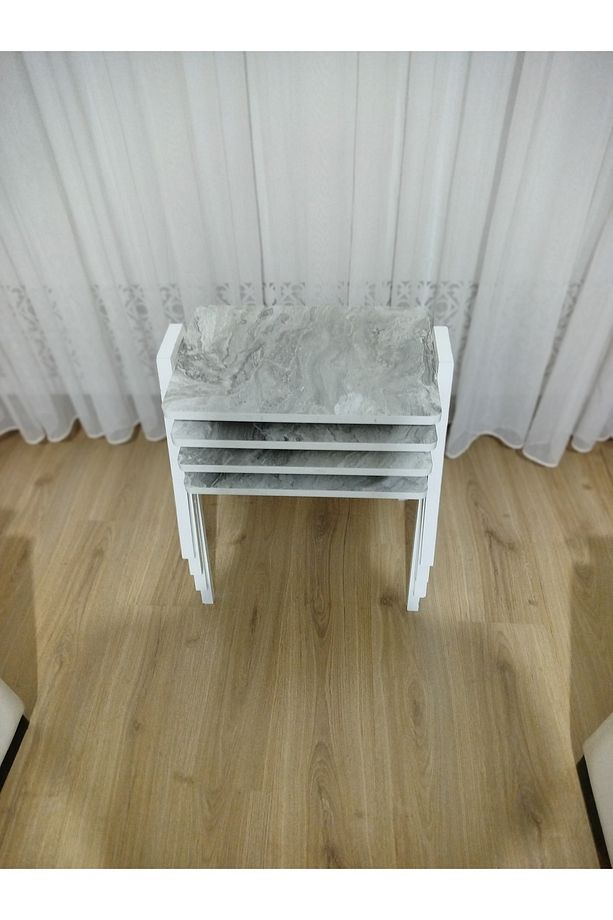 Zigon Sehpa 4'Lü Mermer Desenli Tepsi Model - 4