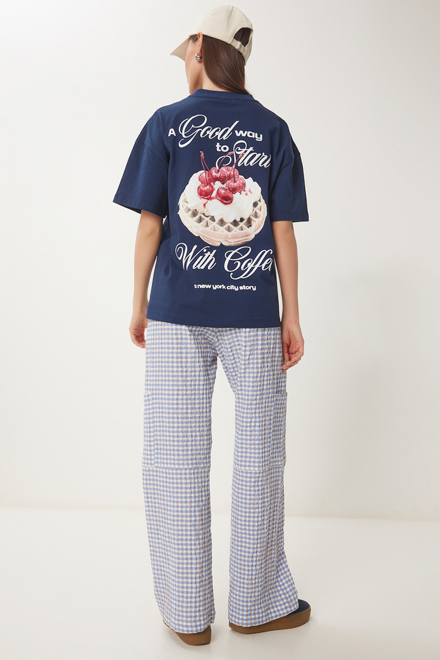 Embossed Printed Knitted T-Shirt Dark Blue Lcr0067