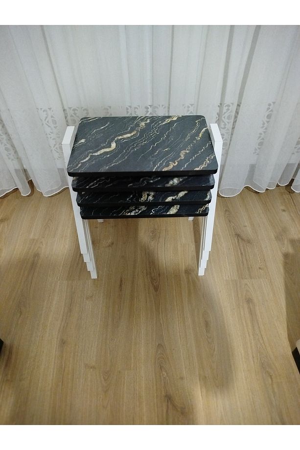 Zigon Sehpa 4'Lü Mermer Desenli Tepsi Model - 1