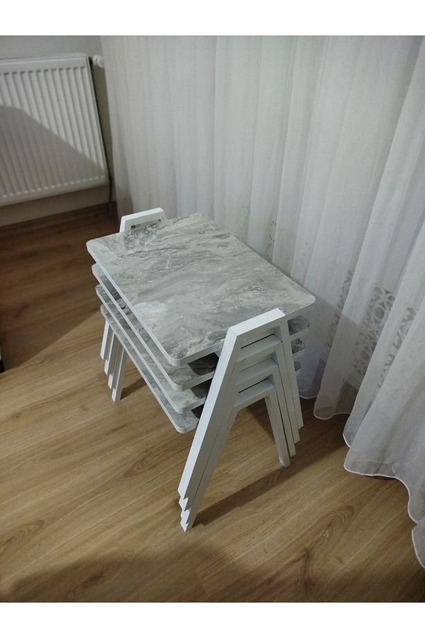 Zigon Sehpa 4'Lü Mermer Desenli Tepsi Model - 3
