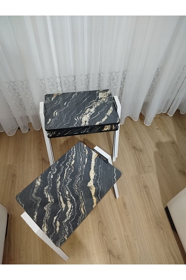 Zigon Sehpa 3'Lü Mermer Desenli Tepsi Model - 3
