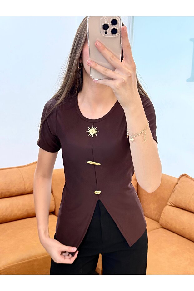 Sun Button Detailed Ribbed Blouse - 2