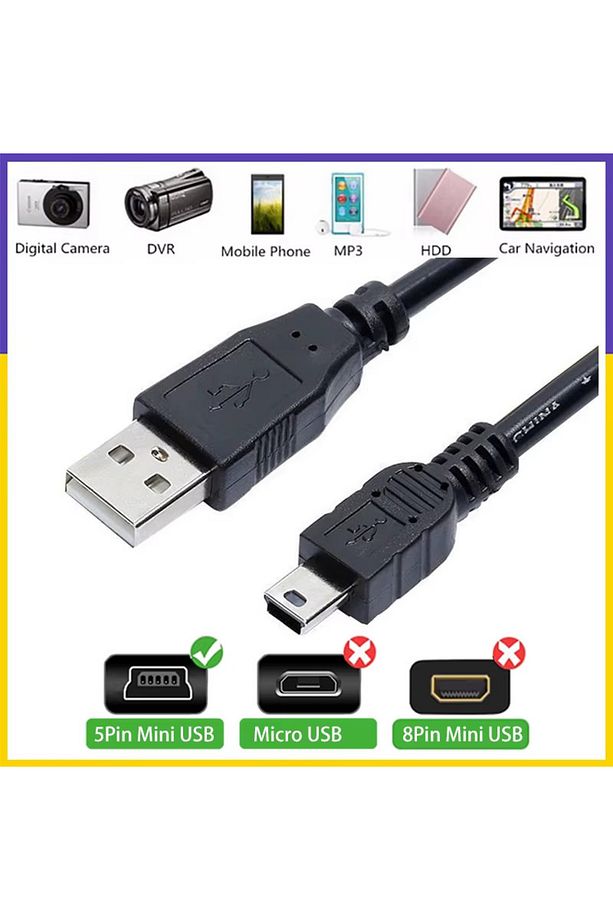 1.5 Metre Ps3 Kol Şarj Kablosu 5 Pin Mini Usb Usb5-pin 2.0 Erkek A Mini 5 Pin B 1.5mt Piramit Uç - 7