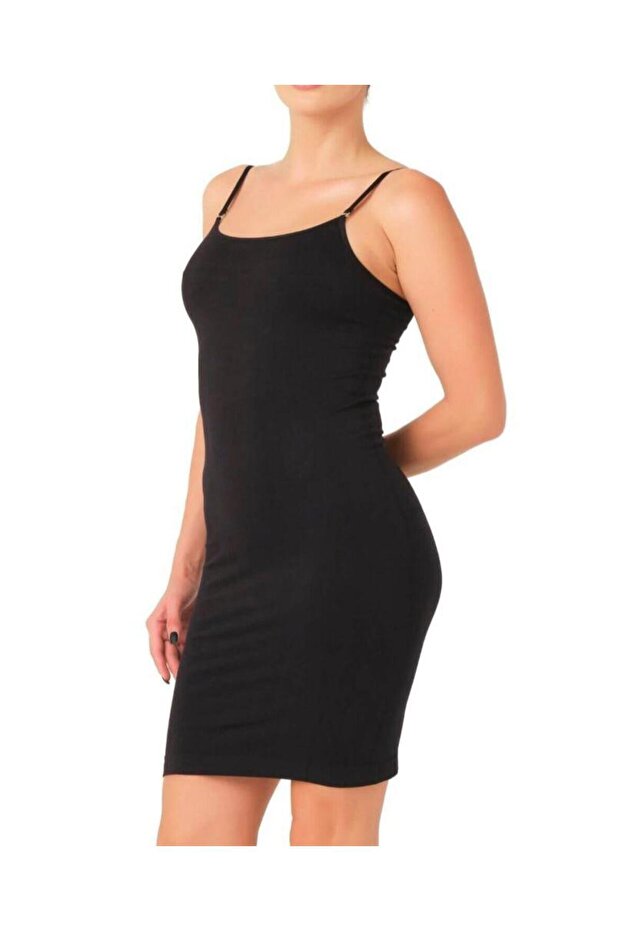 Siyah Kadın Ip Askılı Lilkralı Atlet Kombinezon Jüpon Astar Ceylanoğlu - 3