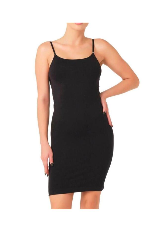 Siyah Kadın Ip Askılı Lilkralı Atlet Kombinezon Jüpon Astar Ceylanoğlu - 4