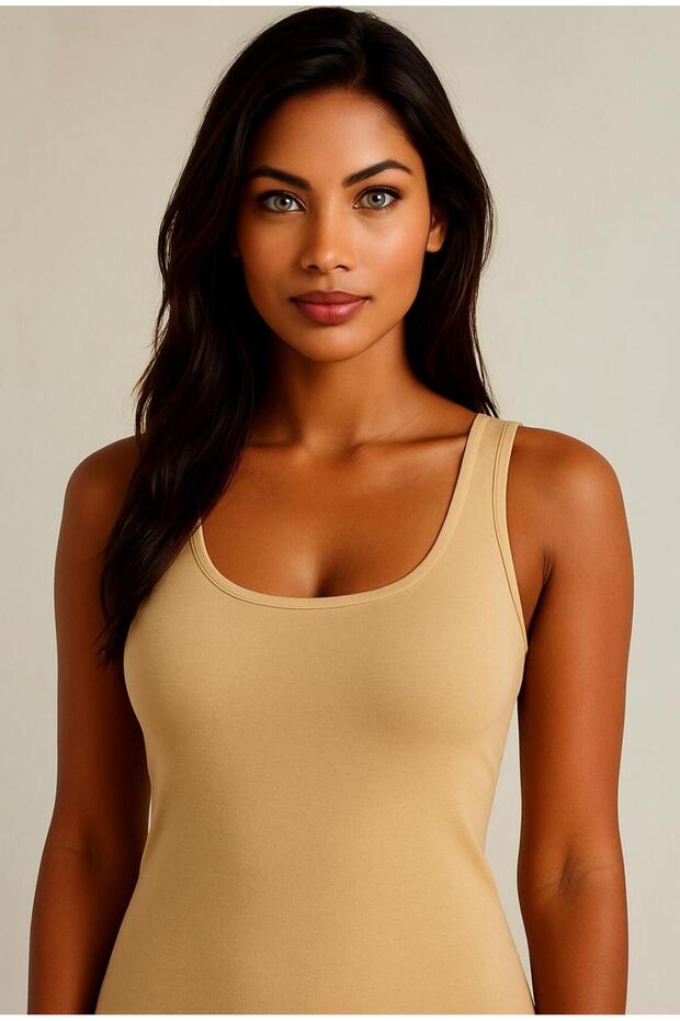 Skin Color Cream Women's 100% Cotton Ribbed Wide Strap Women's Athlete Ceylanoğlu