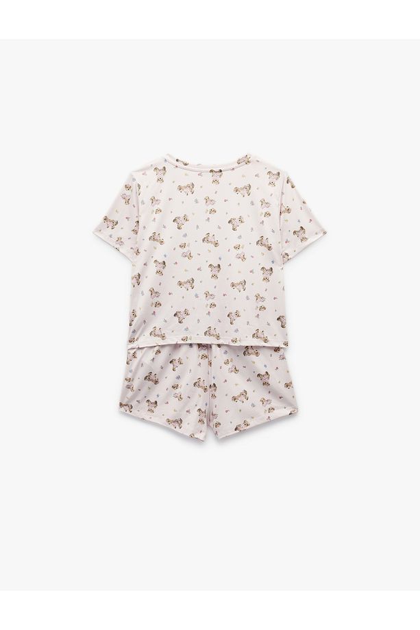 Ayıcık Desenli Kısa Kollu Bisiklet Yaka Şortlu Pijama Takımı - 5