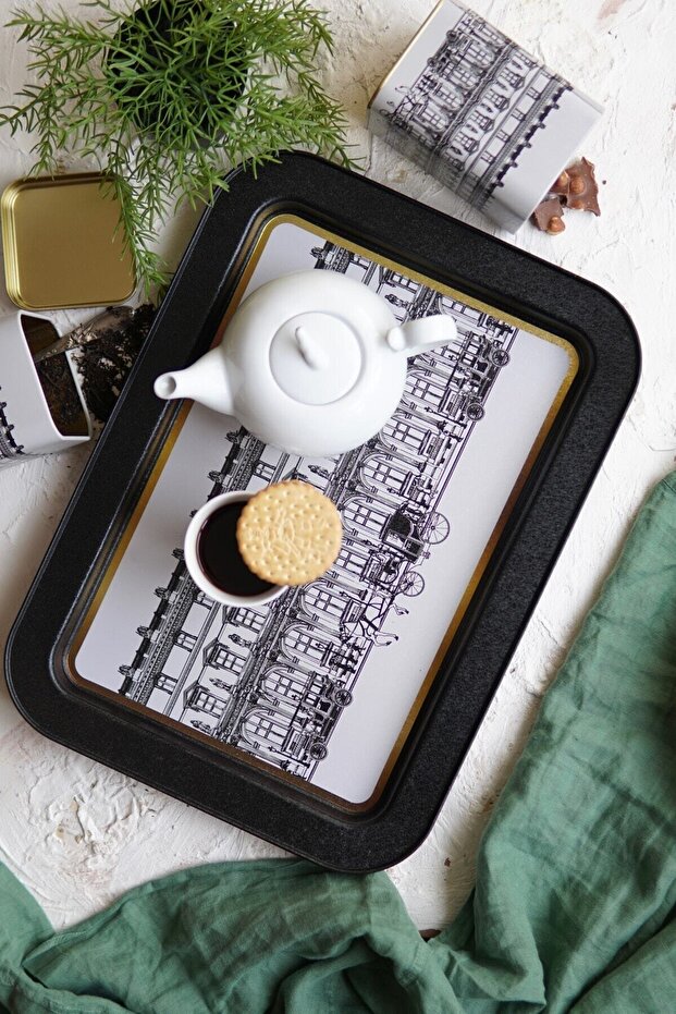 Ee169-t9 City Patterned Rectangular Tray 32x43 Cm - 1