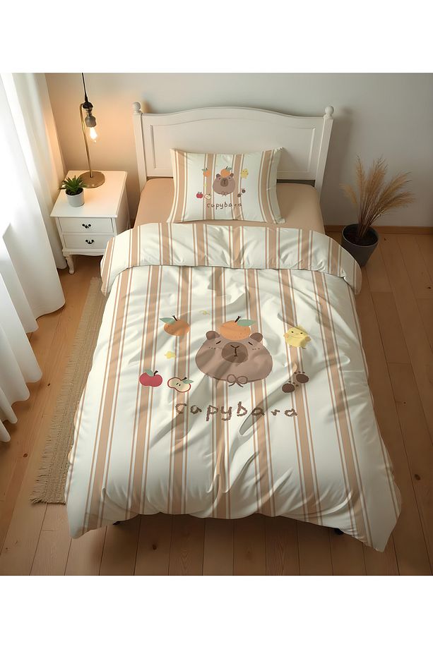 Capybara Desenli Tek Kişilik Flanel Nevresim Takımı 160x220 cm - 1