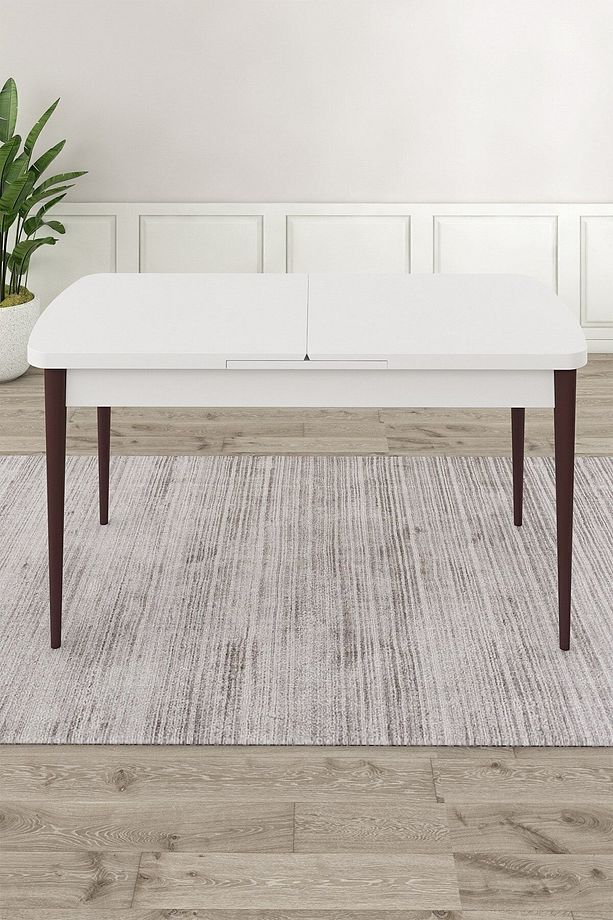 Eta Serisi, Beyaz Masa Kahve Ayak 80x132 Mdf Mutfak Masa Takımı, 4 Krem Sandalye Ve 1 Bench - 3
