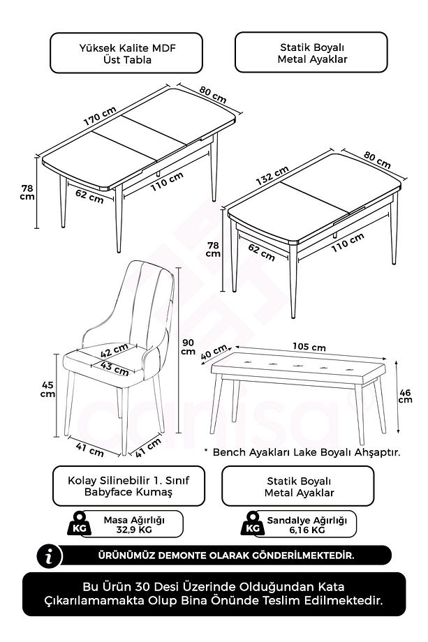 Eta Serisi, Beyaz Masa Kahve Ayak 80x132 Mdf Mutfak Masa Takımı, 4 Krem Sandalye Ve 1 Bench - 6
