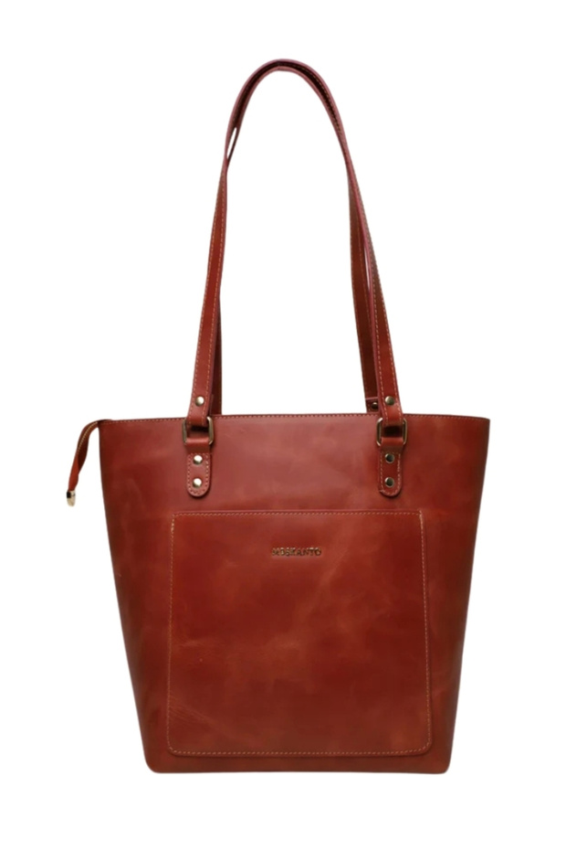 Red Tote Genuine Leather Women's Shopping Handbag and Shoulder Bag