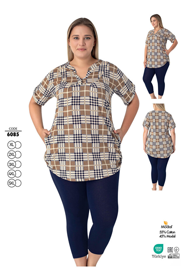 Women's Plus Size Cotton Modal Fabric Lycra Bottom-Top Capri Suit 6085