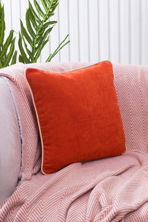 Panbiy Panoroma Punch Cream Piping Plain Throw Pillow Cover - Orange 45X45 cm