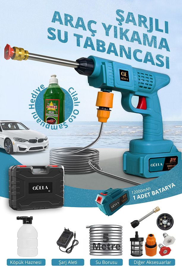 Şarjlı ve Yüksek Basınçlı Oto Yıkama Ve Sulama Tabancası - 1