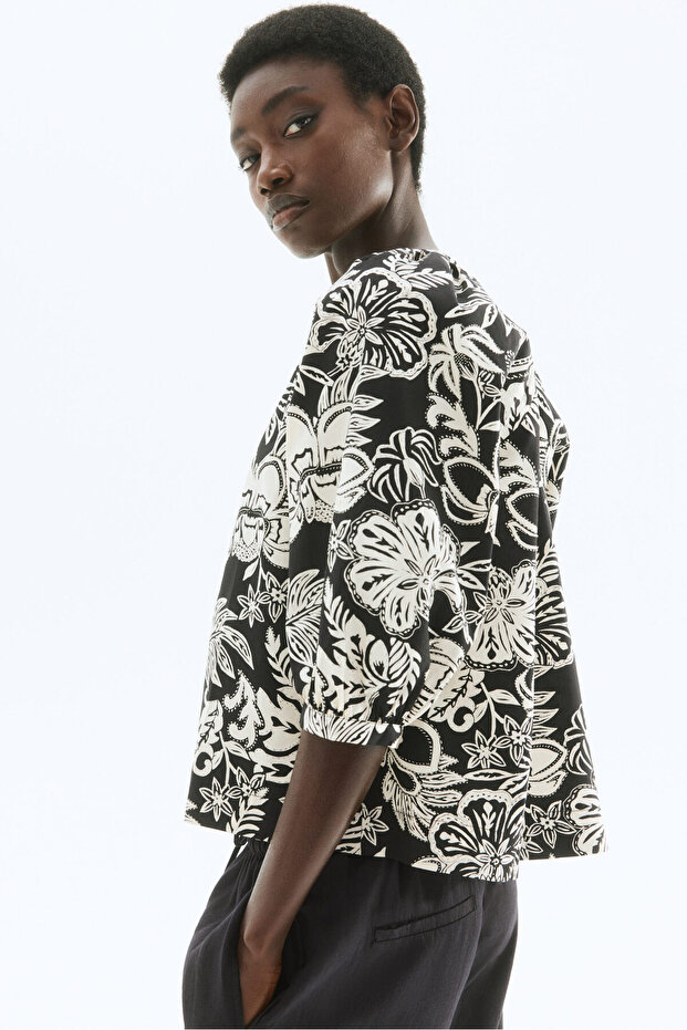 Balon Kollu Poplin Bluz - 1