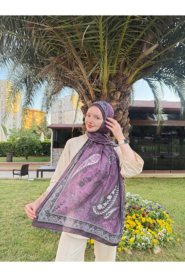 شال مشروط ناعم بنمط عرقي من البرقوق - 2