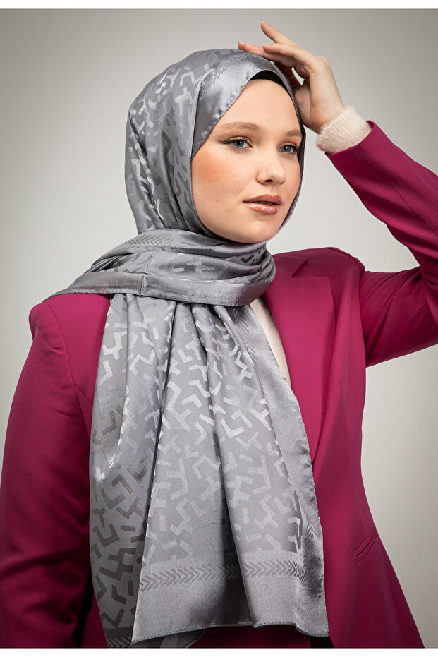 نمط هندسي لامع الجاكار شال رمادي - 4
