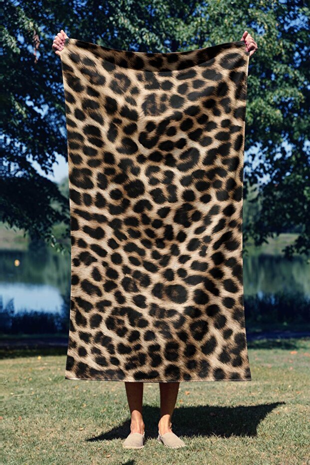 منشفة شاطئ مطبوعة رقمية بنمط الفهد مقاس 75 × 150 - 1