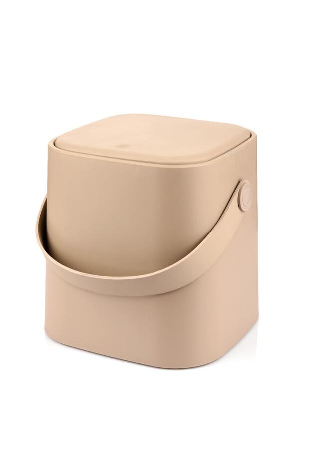 Latte Colored Square Click 4 Lt - Magician Garbage Bin with Handle - 2
